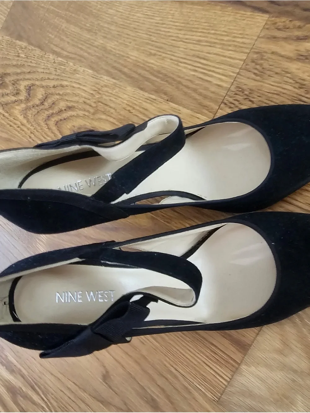 Nine West Black Bow-Strap Suede Stiletto Heels